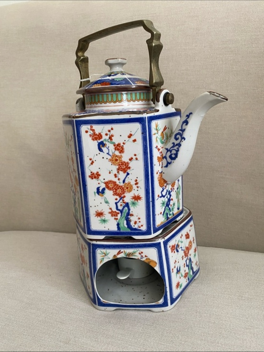 Vintage Japanese Toscany Collection Spring Floral Teapot with Candle Warmer